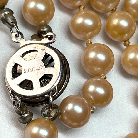 Sterling VTG 50's Simulated Pearls Golden Champagne Double Strand 23" - Picture 8 of 12